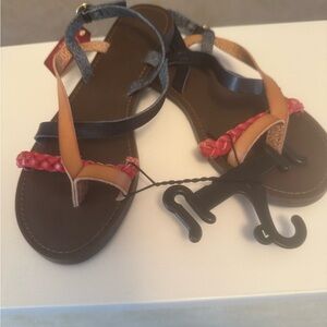 Faded Glory Braided Tan Red Navy Blue adjustable strappy sandals